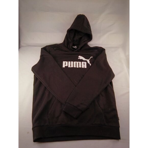 PUMA Essentials Men's Hoodie Big Logo  Pullover Kangaroo Pocket Black Size Large - Picture 1 of 3